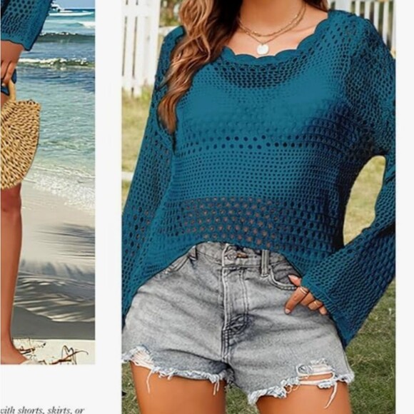 Crochet Sweater Teal Blue size Medium NWT - Picture 11 of 13